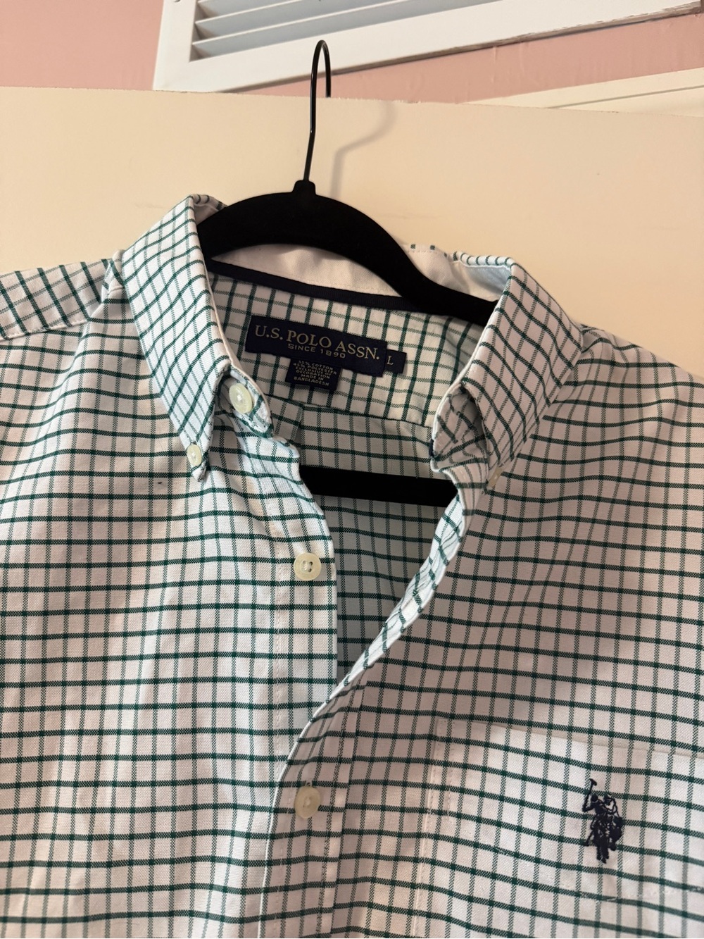 U.S. Polo Assn. White Shirt with Green Windowpane Check